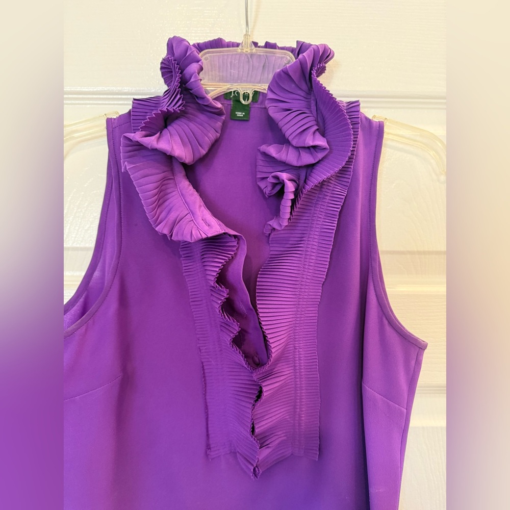Purple violet J. Crew ruffle neck blouse
